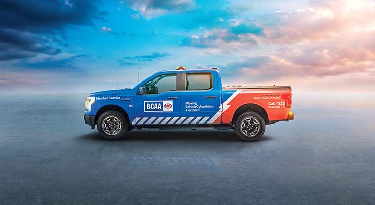 Electric Ford F-150 BCAA Road Assistance fleet vehicle