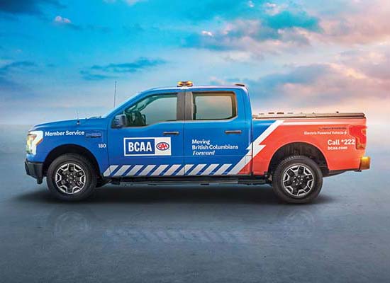 Electric Ford F-150 BCAA Road Assistance fleet vehicle