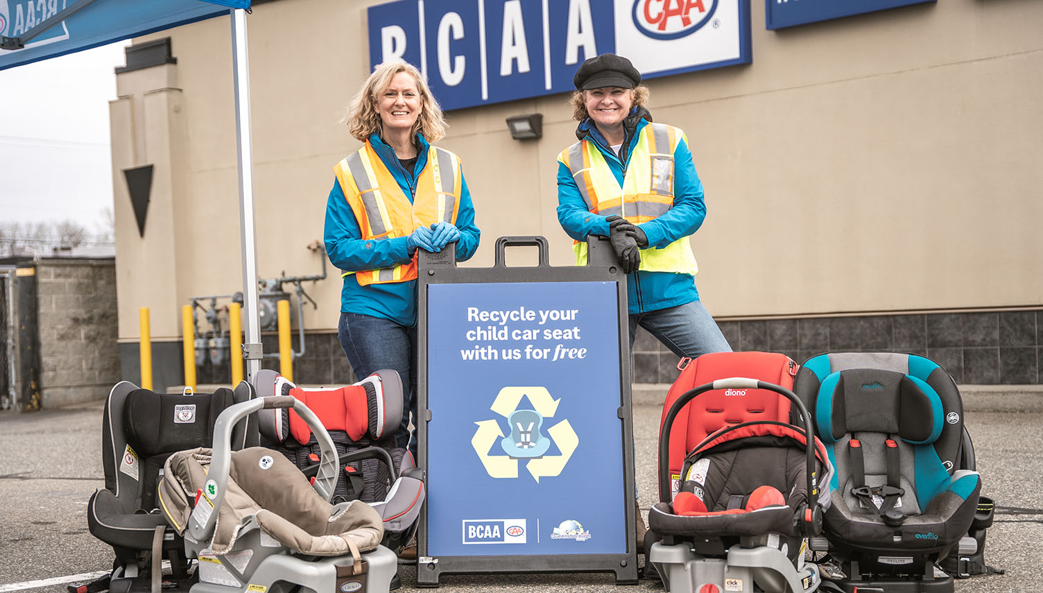 BCAA employees volunteering during a car seat recycling event