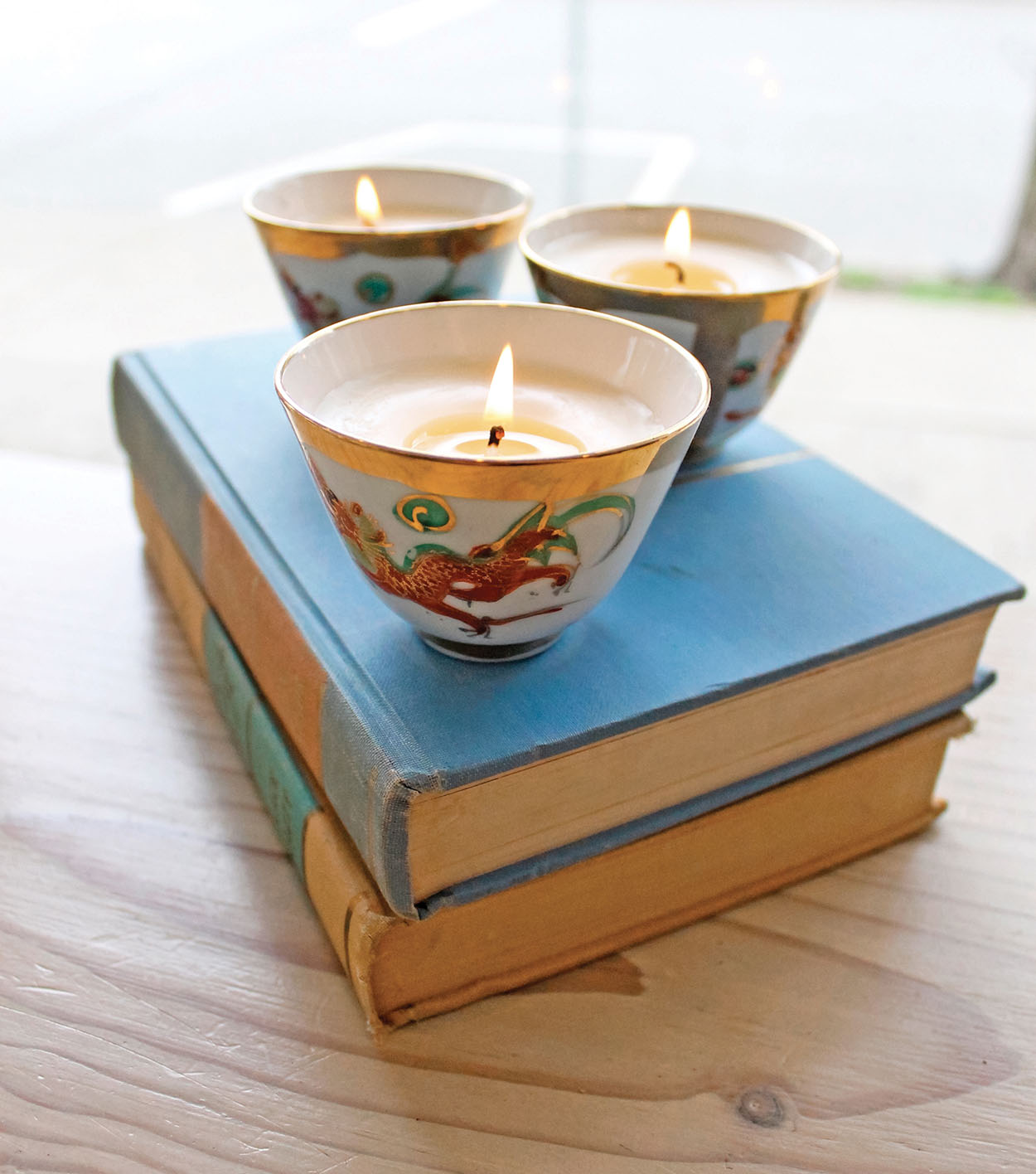 candles on books