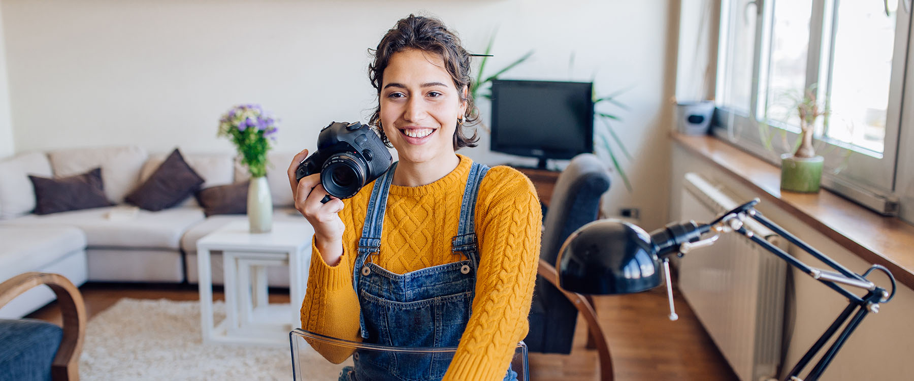 photographer working at her home office