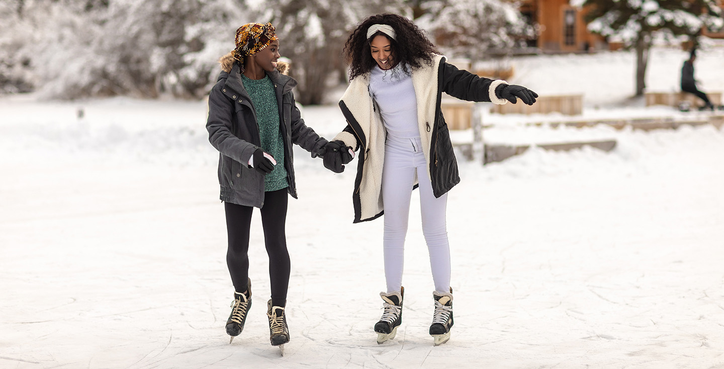 Skating on an outdoor rink