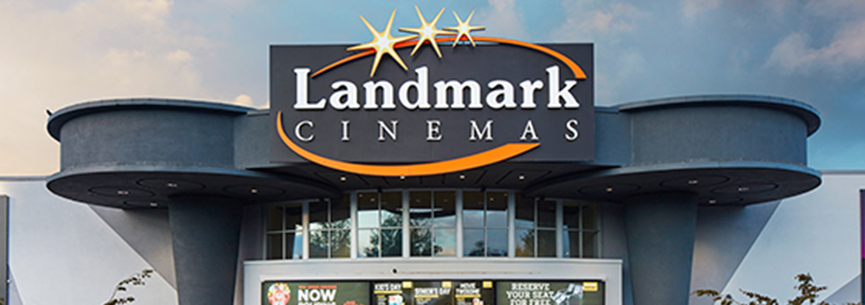 Landmark Cinemas sign on the outside of a theatre.