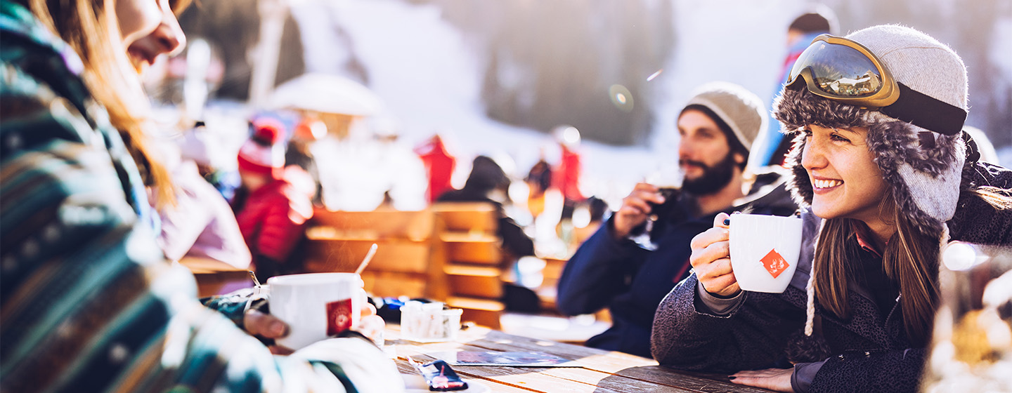 skiers drinking outside