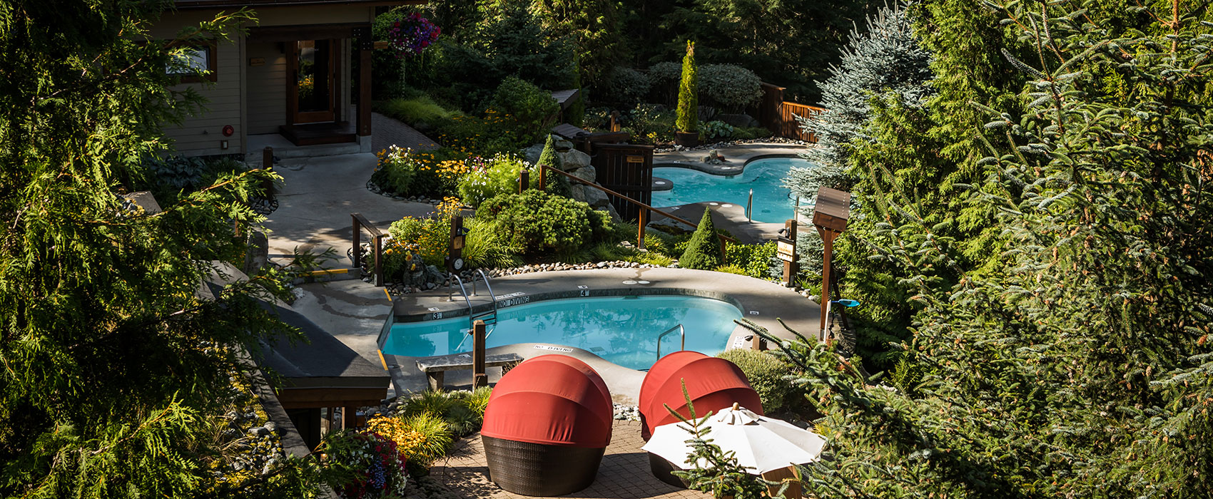 Outdoor pools at Scandinave Spa Whistler