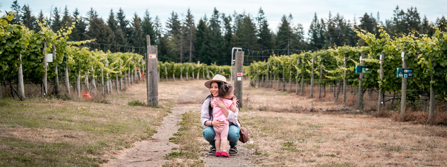 mother and daughter in a field