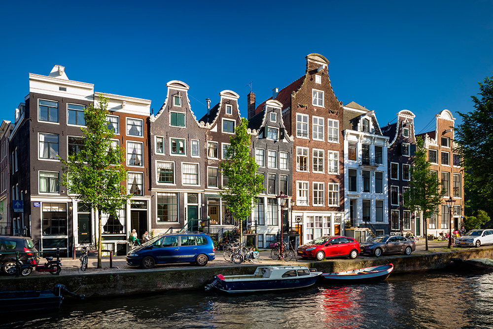 View of residential buildings along an Amsterdam canal