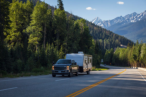 Pickup Truck and Camping Trailer on the Trans-Canada Highway