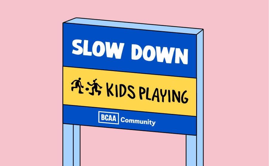 Slow down kids playing sign illustration