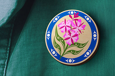 Close-up of BCAA Fireweed pin