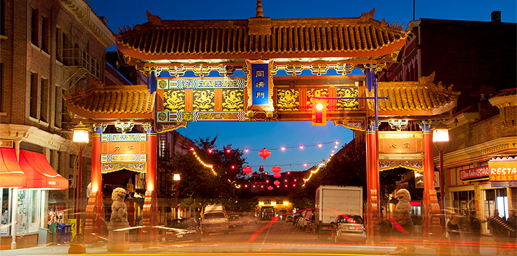 Chinatown gates lit at night