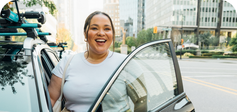 Woman getting into an Evo