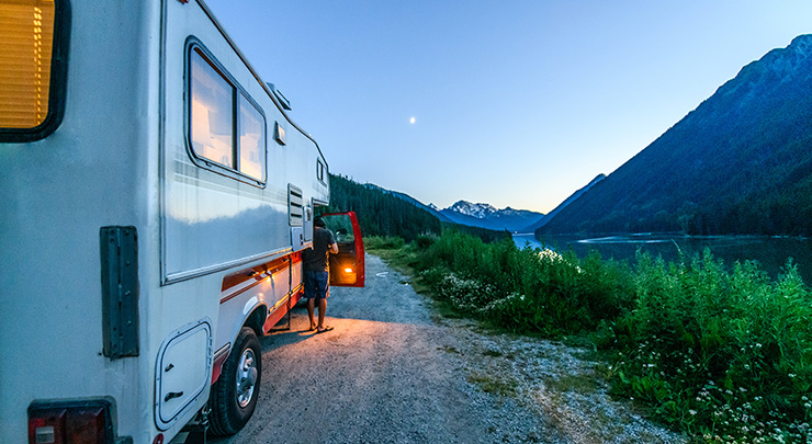 RV camping by a lake