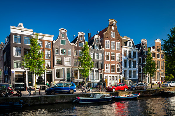 View of residential buildings along an Amsterdam canal